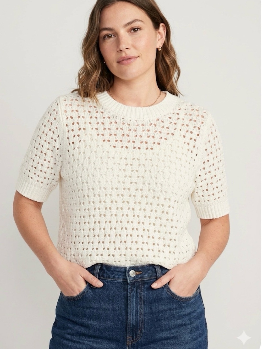 Kaffe Curve Short Sleeve Open-Knit Sweater